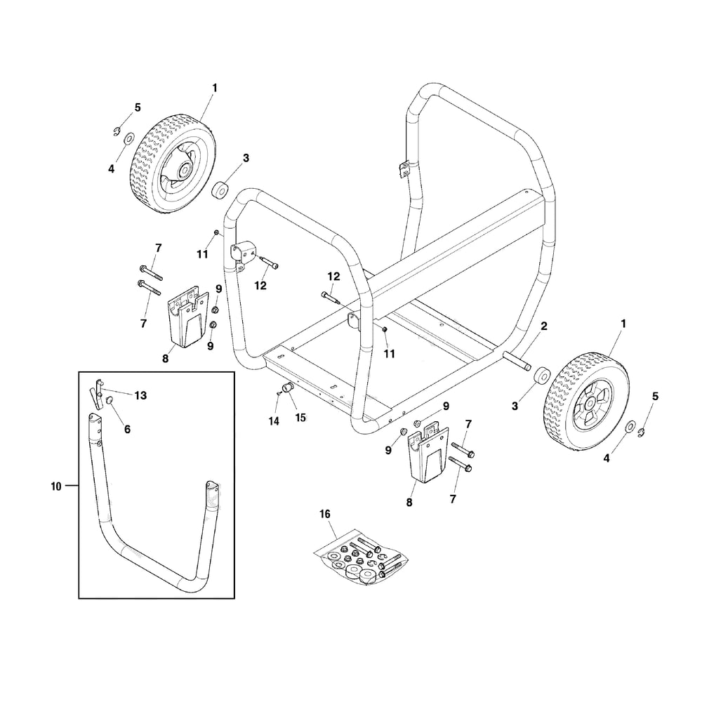 Wheel Kit Diagram and Parts List for 030732-00  Briggs and Stratton Generator